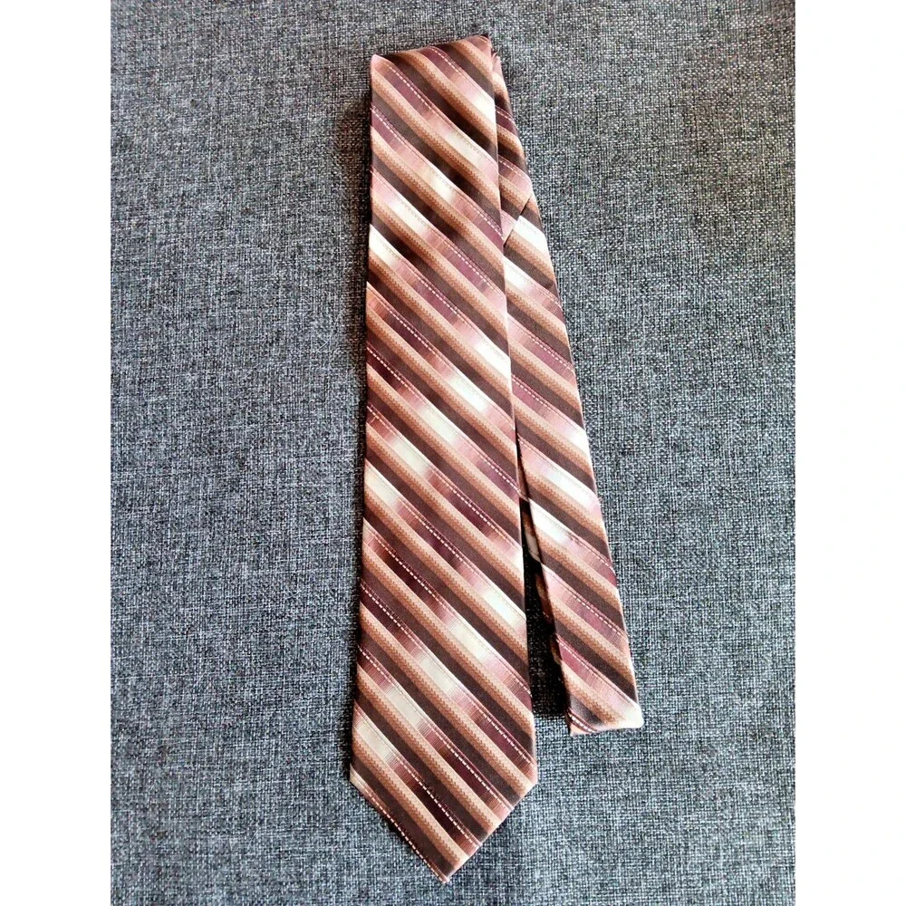 Tie 70s 80s 90s Y2K Mens Microfiber Brown Beige Stripe 3.75 Wide 64 Long